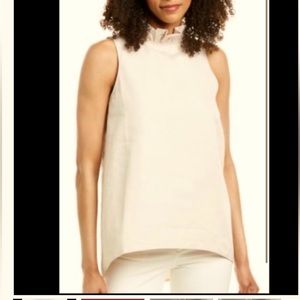 Tyler Boe Tan Linen Blend Claudette Ruffle Neck Top, M